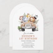 Cute Jungle Safari animaux invitation anniversaire (Devant / Derrière)