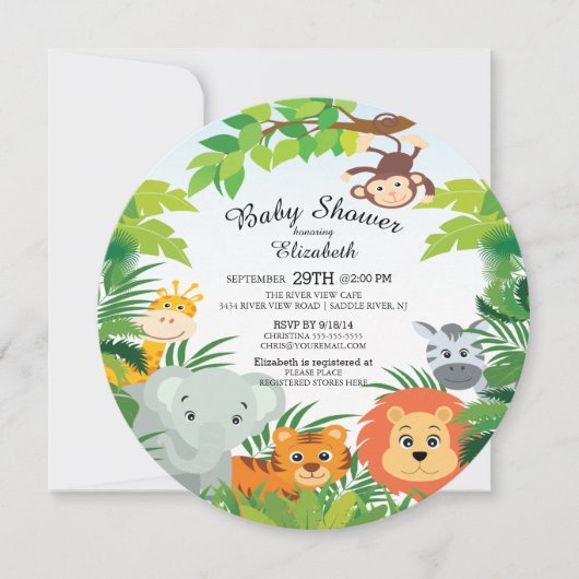 Cute Jungle Safari Baby Shower Invitations (Devant)