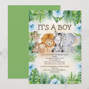 Cute Jungle Safari Dieren Baby Boy Shower Kaart