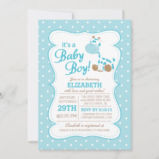 Cute Jungle Safari Giraffe Baby shower Invitation (Devant)