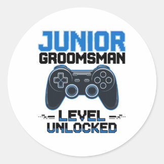 Cute Junior Groomsman Level Unlocked Wedding Party Ronde Sticker