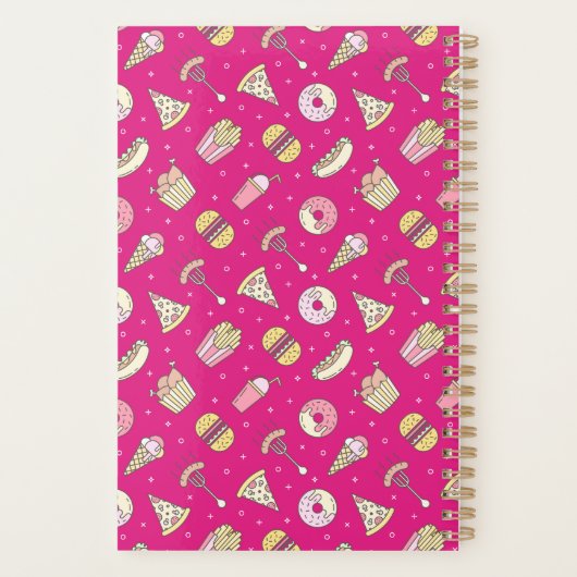 Cute Junk Food Pattern op Roze | Gepersonaliseerd Planner (Achterkant)