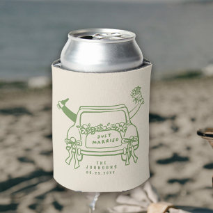 Cute Just Married Auto Illustratie Bruiloft Blikjeskoeler