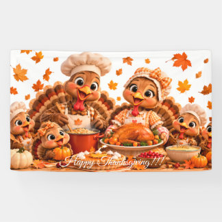 Cute kalkoenfamilie Thanksgiving-feestbanner Spandoek