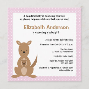 Cute Kangaroo Baby shower Invitation - Girl Kaart