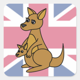 Cute Kangaroo en Joey Flag Background Vierkante Sticker