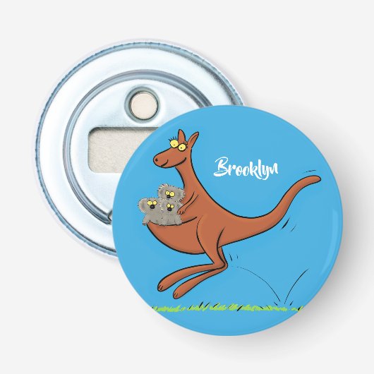 Cute kangaroo en koalas cartoon button flesopener (Voorkant)