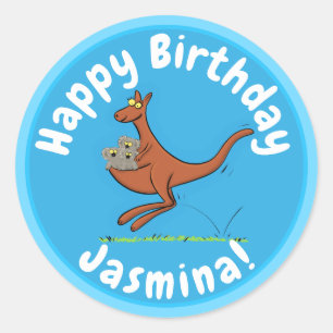 Cute kangaroo en koalas cartoon ronde sticker