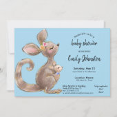 Cute Kangaroo et Joey Blue Baby shower Invitation (Devant)