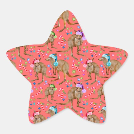 Cute Kangaroo Kerstroze Ster Sticker (Voorkant)