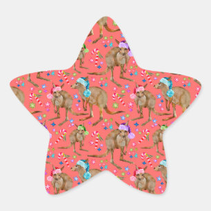 Cute Kangaroo Kerstroze Ster Sticker