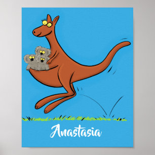 Cute kangoeroe en koala's cartoonillustratie poster