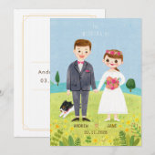 Cute karakter bruiloft-uitnodiging kaart (Voorkant / Achterkant)