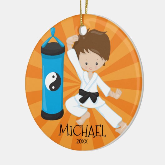 Cute Karate Boy Persoonlijk kerstversiering Keramisch Ornament (Links)