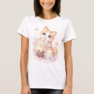 Cute Kat Boba Shirt, Kawaii Bubble Tea Kat T-Shirt