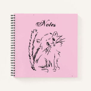 Cute Kat Cartoon Roze Square Spiral Notitieboek