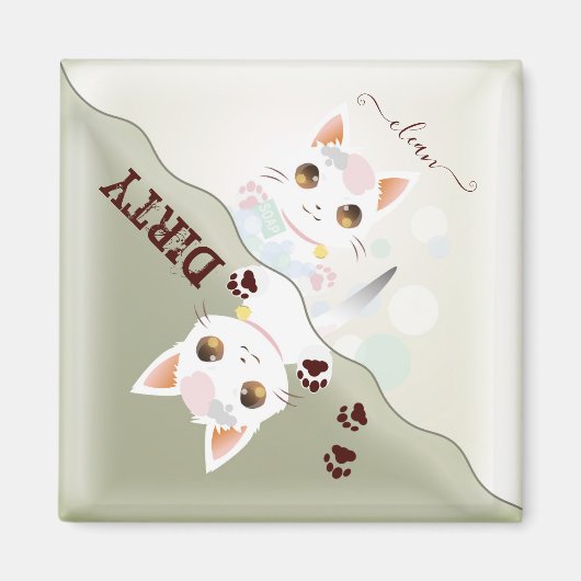 Cute Kat Clean Dirty Dishwaser Magnet Magneet (Voorkant)