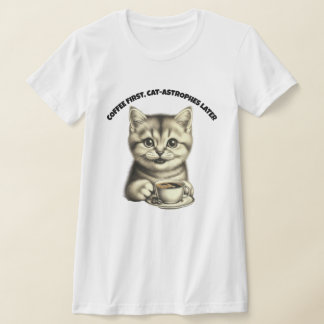 Cute Kat Coffee T-Shirt Grappig Kat Liefhebber Tee