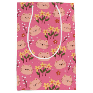 Cute Kat en Bloemen Medium Cadeauzakje