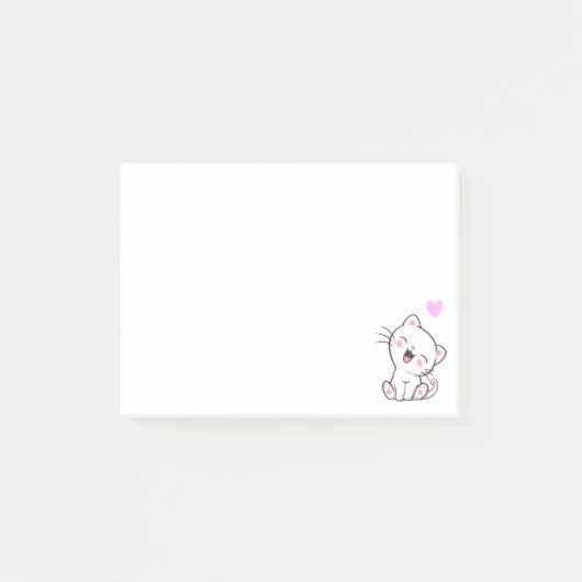 Cute Kat en Hart op Wit Post-it® Notes (Voorkant)
