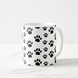 Cute Kat en Hond Huisdier Pootafdrukken Zwart Wit Koffiemok