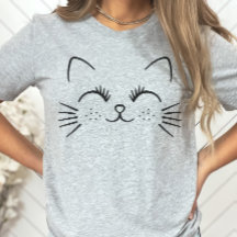 Cute Kat Face Minimalist T-shirt, Cat Lover