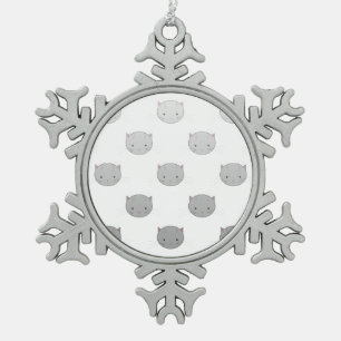 Cute Kat Gezichten Patroon Grijs Tin Sneeuwvlok Ornament