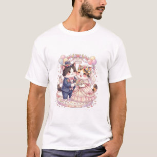 Cute Kat Huwelijk Net Getrouwd Koppel Kawaii Bruid T-shirt