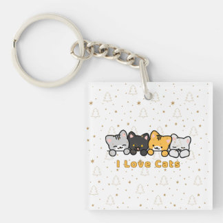 Cute Kat Illustratie Ik Hou van Katten Kawaii Cart Sleutelhanger
