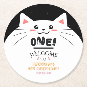 Cute Kat Kader Fonkelende Sterren 1e Verjaardag Ronde Kartonnen Onderzetter