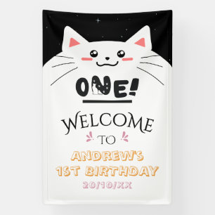 Cute Kat Kader Glitterende Ster 1e Verjaardag Welk Spandoek