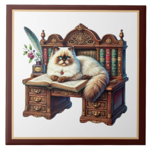 Cute kat leeshoek bibliotheek boekenliefhebbers tegeltje