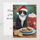 Cute Kat met Koekjes en Kerstman Hoed Feestdagenkaart (Voorkant / Achterkant)
