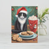 Cute Kat met Koekjes en Kerstman Hoed Feestdagenkaart (Staand voorkant)