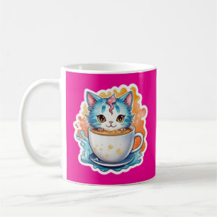Cute Kat Met Koffiemok Cartoon Ontwerp-94678