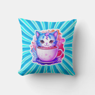 Cute Kat Met Koffiemok Cartoon Ontwerp-94678 Kussen