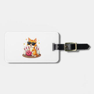 Cute Kat Met Zonnebril Kat Bowling Spelen Voor m Bagagelabel