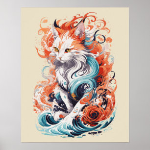 Cute kat ontwerp in neo-traditionele stijl poster