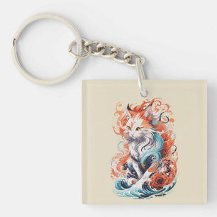 Cute kat ontwerp in neo-traditionele stijl sleutelhanger
