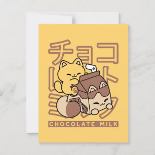 Cute Kat op Chocolademelk Karton Kawaii Kunst Briefkaart