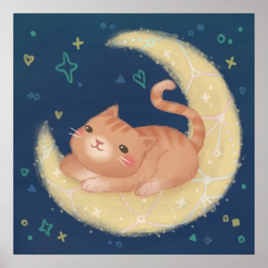 Cute Kat op de Maan Poster (Voorkant)