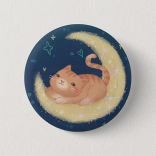 Cute Kat op de Maan Ronde Button 5,7 Cm