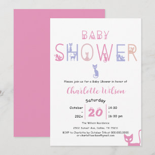 Cute Kat Pastel Kleur Baby Shower Kaart