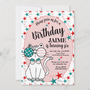 Cute Kat Patriotisch Verjaardagsfeest Sterren Spri Kaart