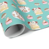 Cute Kat Pattern in Green Wrapping Paper Cadeaupapier (Rol Hoek)