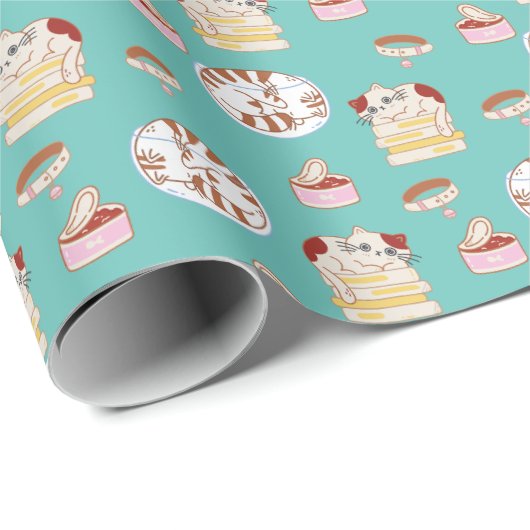 Cute Kat Pattern in Green Wrapping Paper Cadeaupapier (Rol Hoek)