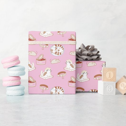 Cute Kat Pattern in Roze Wrapping Paper Cadeaupapier (Baby Shower)
