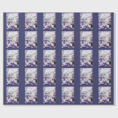 Cute Kat Pattern Paarse Abstracte Leaves Cadeaupapier (Vlak)