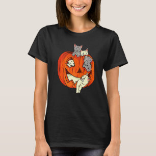 Cute Kat Pompoen Gesneden Jack O Lantern Kat Hallo T-shirt