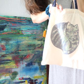 Cute Kat Round Cat Art Tote Bag